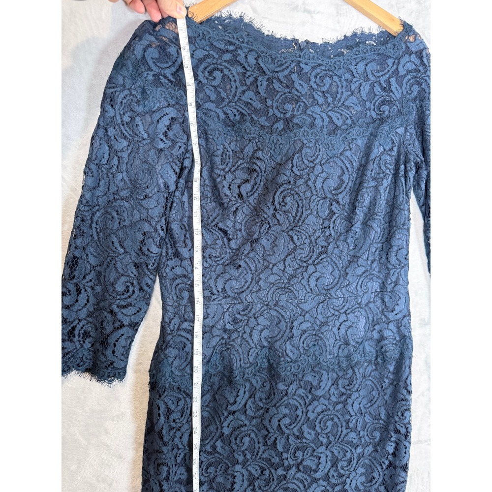 Tadashi Shoji Lace Sheath Dress 14 Navy Blue Formal Wedding Guest - Picture 7 of 11